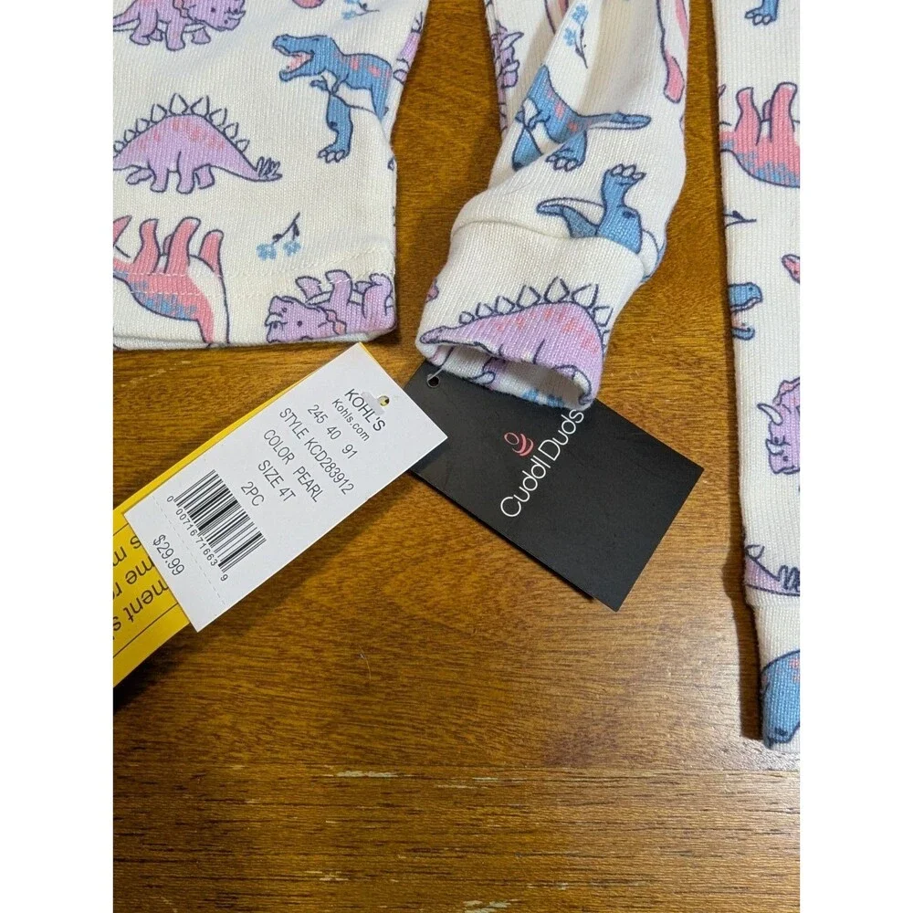 NWT Cuddl Duds Kids Pajama Set 4T • Pastel Dino Print • 2‑Piece Long Sleeve Top